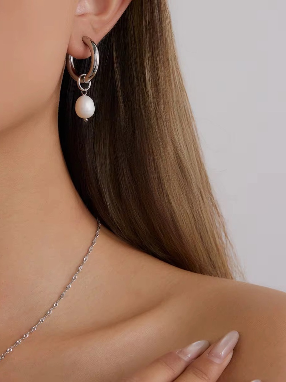 Silver Tone Freshwater Pearl Drop Earrings
